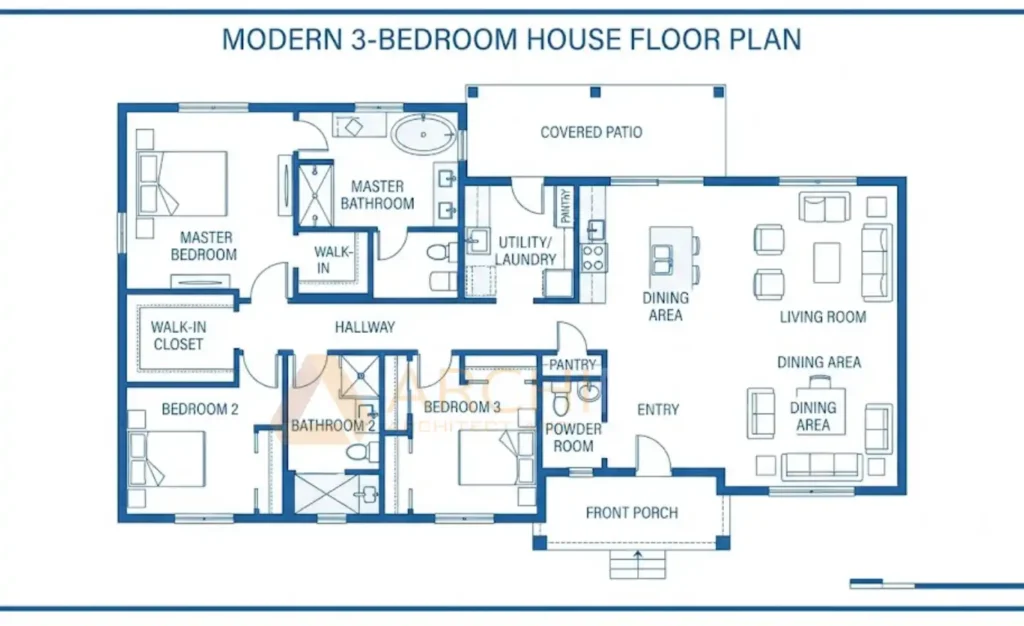 Contoh inspirasi denah rumah 3 kamar