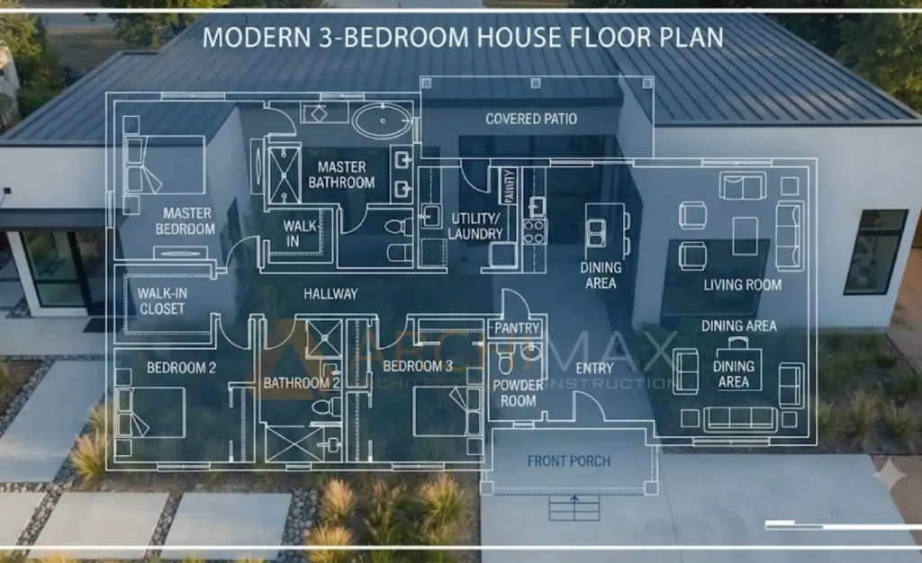 Denah rumah 3 kamar