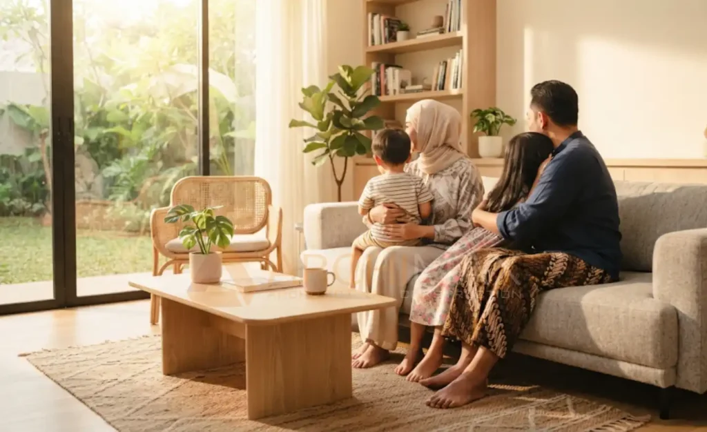 Keluarga menikmati kenyamanan rumah