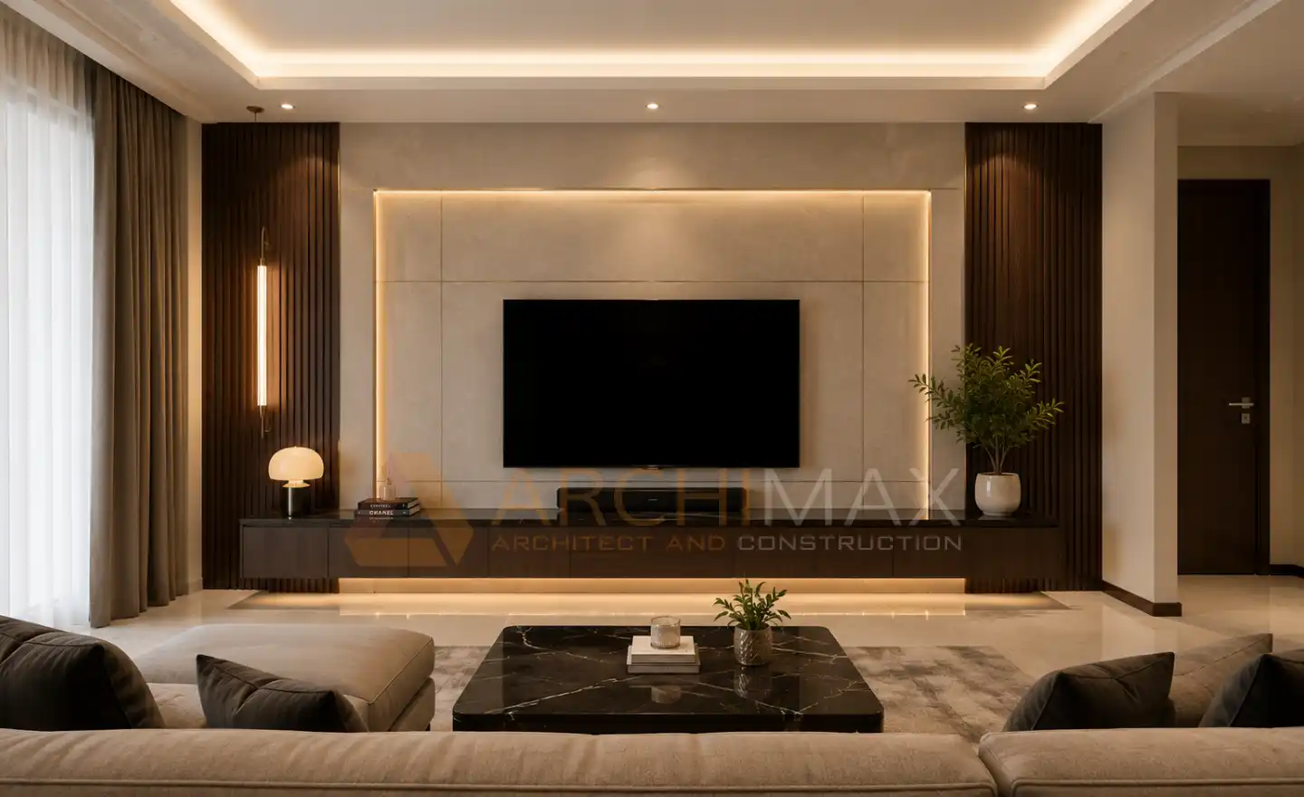 penataan proporsional backdrop tv