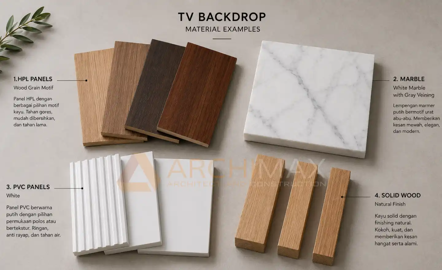 pilihan material backdrop tv