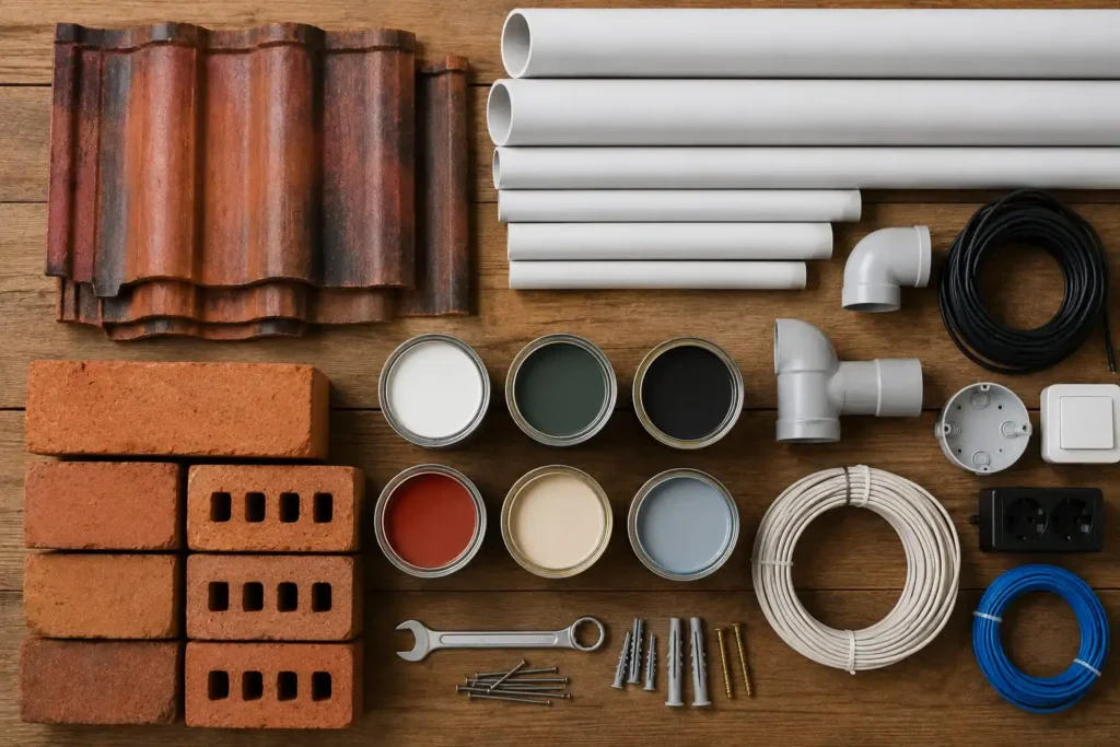 tampak atas (flat lay) material bangunan